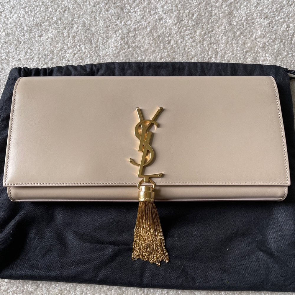 Authentic YSL Nude Kate Tassel Clutch